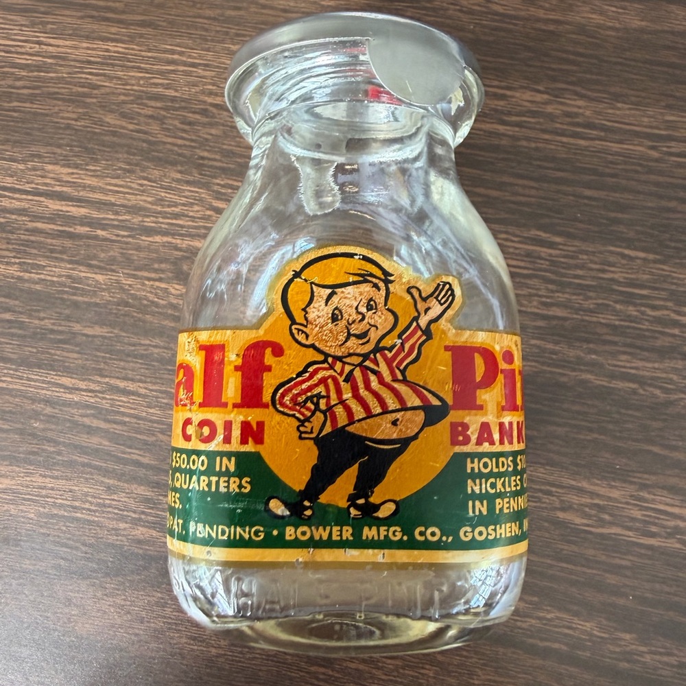 Vintage Bower Mfg. Co. Coin Bank with Yellow & Red Label